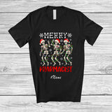 MacnyStore - Personalized Custom Name Merry Pharmacist; Joyful Christmas Lights Three Santa Dancing T-Shirt