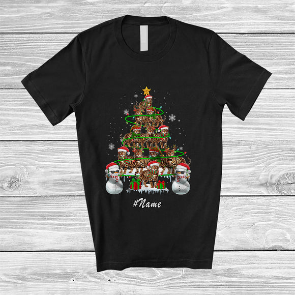 MacnyStore - Personalized Custom Name Bengal Cat Christmas Tree Snowman; Lovely X-mas Lights Family T-Shirt