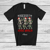 MacnyStore - Personalized Custom Name Merry Police Officer; Joyful Christmas Lights Three Santa Dancing T-Shirt
