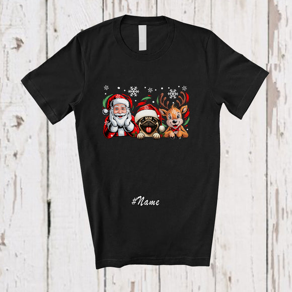 MacnyStore - Personalized Custom Name Santa Pug Reindeer; Adorable Christmas Pug Owner Lover T-Shirt