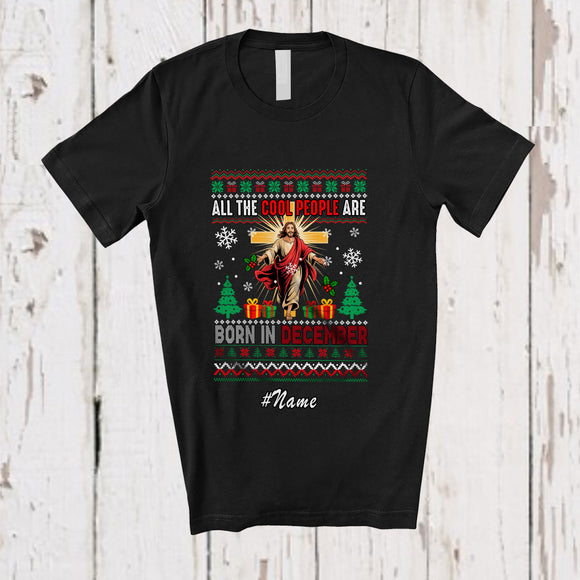 MacnyStore - Personalized Custom Name Cool People Are Born In December; Joyful Christmas Sweater Jesus T-Shirt
