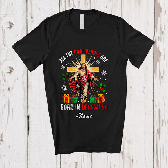 MacnyStore - Personalized Custom Name Cool People Are Born In December; Joyful Christmas Jesus Cross T-Shirt