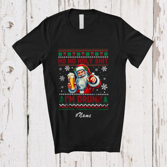MacnyStore - Personalized Custom Name Sh t I'm Drunk; Cheerful Christmas Sweater Santa Drinking Beer T-Shirt