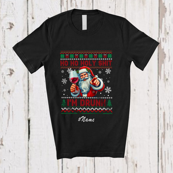 MacnyStore - Personalized Custom Name Sh t I'm Drunk; Cheerful Christmas Sweater Santa Drinking Wine T-Shirt