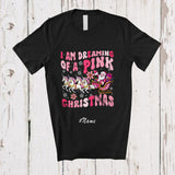 MacnyStore - Personalized Custom Name Dreaming Of A Pink Christmas; Lovely Santa Sleigh Unicorn Reindeer T-Shirt