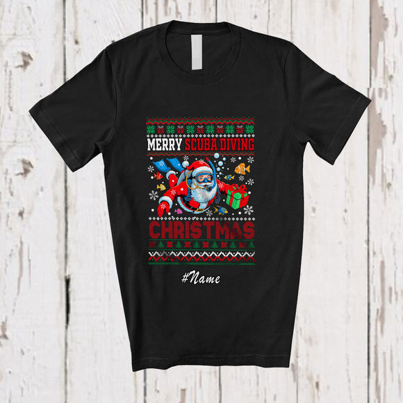 MacnyStore - Personalized Custom Name Merry Scuba Diving Christmas; Amusing Sweater Scuba Diver Santa T-Shirt
