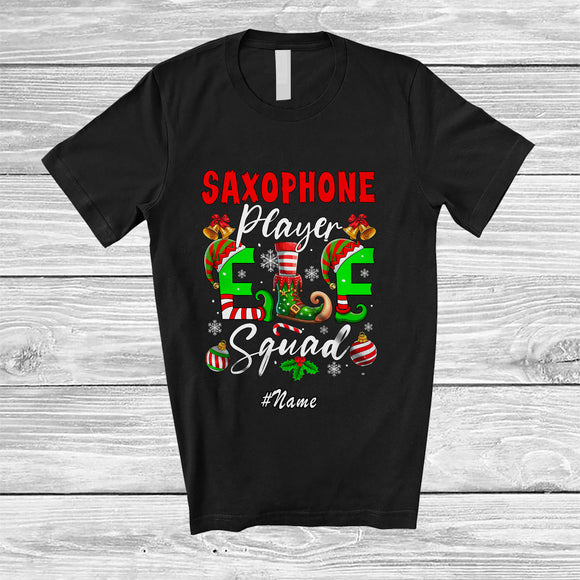 MacnyStore - Personalized Custom Name Saxophone Elf Squad; Wonderful Christmas Musical Instruments Players T-Shirt