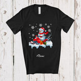 MacnyStore - Personalized Custom Name Santa Snowman Driving Snowmobile; Adorable Christmas Driver X-mas T-Shirt