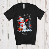 MacnyStore - Personalized Custom Name Santa Snowman Playing Disc Golf; Adorable Christmas Sport Player Team T-Shirt