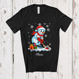 MacnyStore - Personalized Custom Name Santa Snowman Playing Ice Hockey; Adorable Christmas Sport Player T-Shirt
