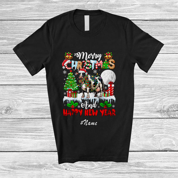 MacnyStore - Personalized Custom Name Merry Christmas Happy New Year; Lovely Santa Cow X-mas Tree Farmer T-Shirt