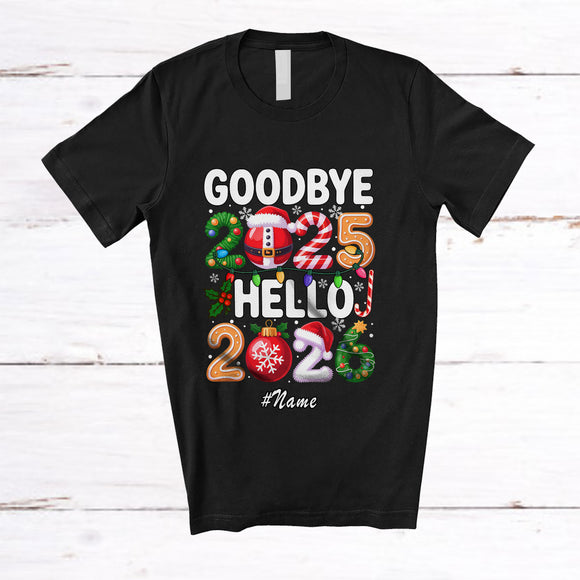 MacnyStore - Personalized Custom Name Goodbye 2025 Hello 2026; Happy Christmas New Year Together Family T-Shirt