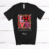 MacnyStore - Personalized Custom Name LOVE Happy Valentine's Day; Lovely Leopard Plaid Heart; Couple Family T-Shirt