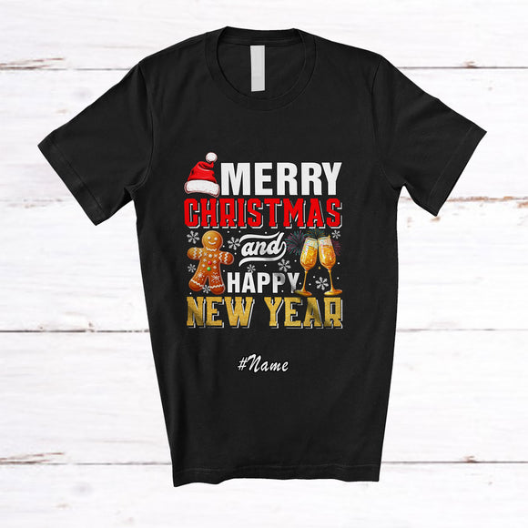 MacnyStore - Personalized Custom Name Merry Christmas Happy New Year; Cheerful Santa Gingerbread Family T-Shirt
