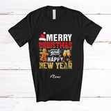 MacnyStore - Personalized Custom Name Merry Christmas Happy New Year; Cheerful Santa Gingerbread Family T-Shirt