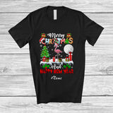 MacnyStore - Personalized Custom Name Merry Christmas Happy New Year; Lovely Santa Flamingo Lover X-mas Tree T-Shirt