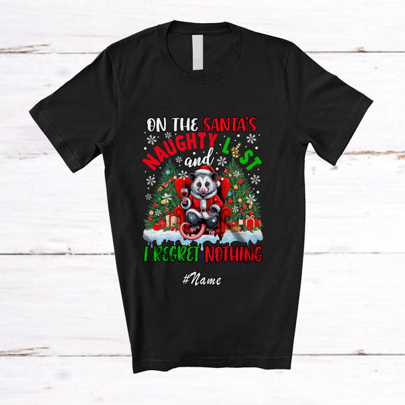MacnyStore - Personalized Custom Name On Santa's Naughty List; Humor Christmas Santa Opossum Drinking T-Shirt