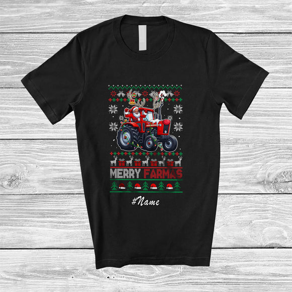 MacnyStore - Personalized Custom Name Merry Farmas; Joyful Christmas Sweater Santa Farmer Driving Tractor T-Shirt