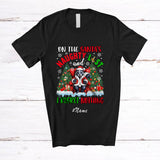 MacnyStore - Personalized Custom Name On Santa's Naughty List; Humor Christmas Santa Skunk Drinking T-Shirt