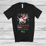 MacnyStore - Personalized Custom Name Merry Farmas; Joyful Christmas Sweater Santa Farmer Riding Goat Reindeer T-Shirt