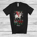 MacnyStore - Personalized Custom Name Merry Farmas; Joyful Christmas Sweater Santa Farmer Riding Sheep T-Shirt