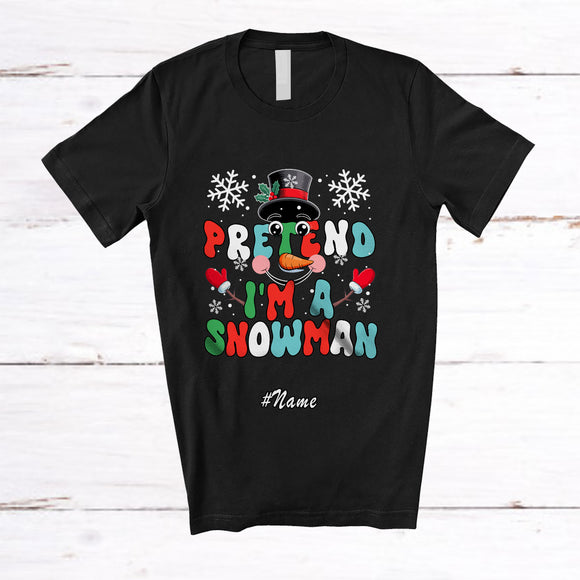 MacnyStore - Personalized Custom Name Pretend I'm A Snowman; Joyful Christmas Snowman Face; Groovy T-Shirt