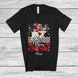 MacnyStore - Personalized Custom Name Merry Farmas; Joyful Christmas Santa Farmer Riding Sheep Reindeer T-Shirt