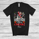 MacnyStore - Personalized Custom Name Merry Farmas; Joyful Christmas Santa Farmer Riding Cow Reindeer T-Shirt