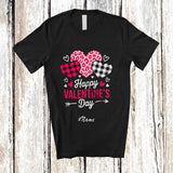 MacnyStore - Personalized Custom Name Happy Valentine's Day; Lovely Three Pink Plaid Leopard Hearts; Couple T-Shirt