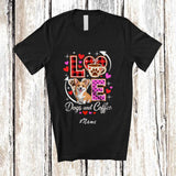 MacnyStore - Personalized Custom Name LOVE Dog And Coffee; Lovely Valentine's Day Plaid Heart Corgi T-Shirt