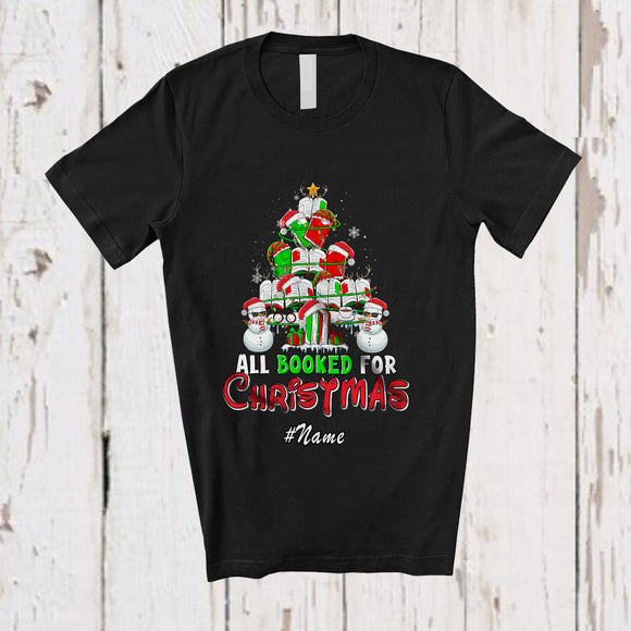 MacnyStore - Personalized Custom Name All Booked For Christmas; Lovely X-mas Tree Books Librarian Teacher T-Shirt