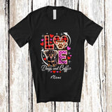 MacnyStore - Personalized Custom Name LOVE Dog And Coffee; Lovely Valentine's Day Plaid Heart Dachshund T-Shirt