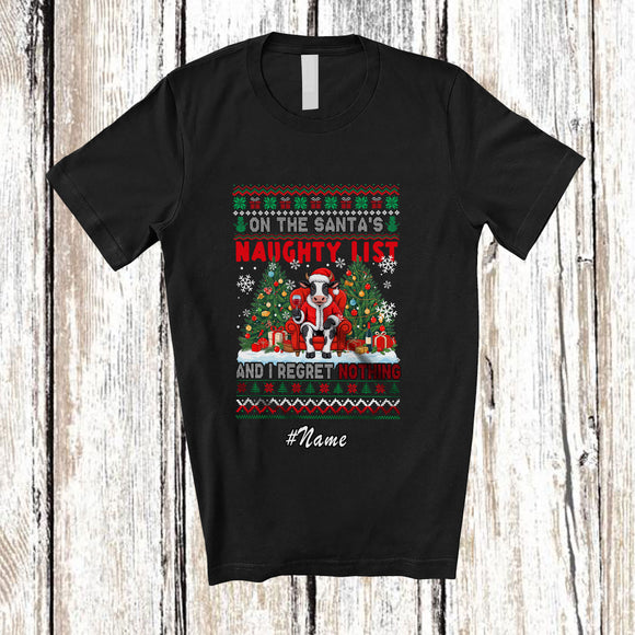 MacnyStore - Personalized Custom Name On Santa's Naughty List; Joyful Christmas Sweater Cow Drinking Farmer T-Shirt