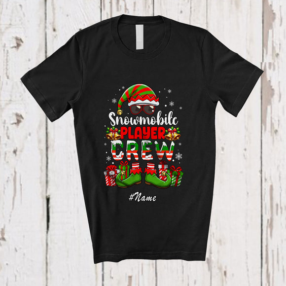 MacnyStore - Personalized Custom Name Snowmobile Player Crew; Lovely Christmas Elf Sunglasses; Family T-Shirt