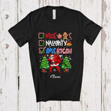 MacnyStore - Personalized Custom Name Nice Naughty American; Joyful Christmas Trees Dabbing Santa Country T-Shirt