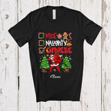 MacnyStore - Personalized Custom Name Nice Naughty Chinese; Joyful Christmas Trees Dabbing Santa Country T-Shirt