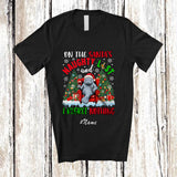 MacnyStore - Personalized Custom Name On Santa's Naughty List; Joyful Christmas Manatee Drinking T-Shirt