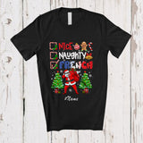 MacnyStore - Personalized Custom Name Nice Naughty French; Joyful Christmas Trees Dabbing Santa Country T-Shirt