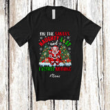MacnyStore - Personalized Custom Name On Santa's Naughty List; Joyful Christmas Pig Drinking Farmer T-Shirt