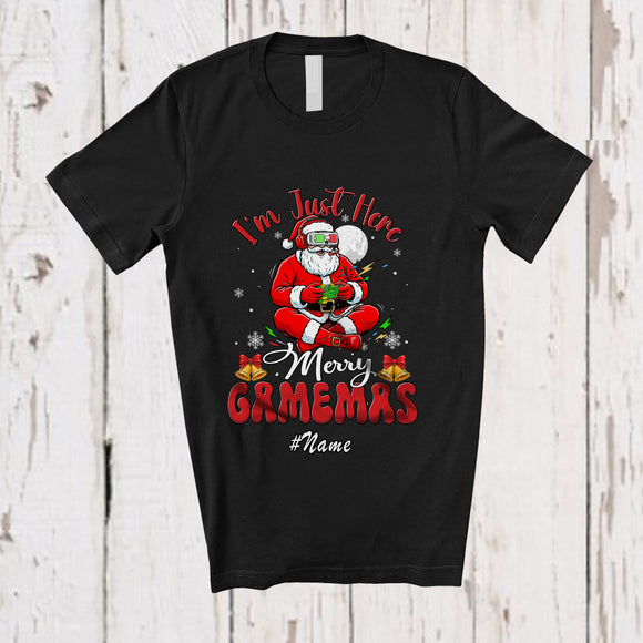 MacnyStore - Personalized Custom Name I'm Just Here Merry Gamemas; Joyful Christmas Santa Gamer Gaming T-Shirt