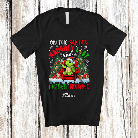 MacnyStore - Personalized Custom Name On Santa's Naughty List; Joyful Christmas Turtle Drinking T-Shirt