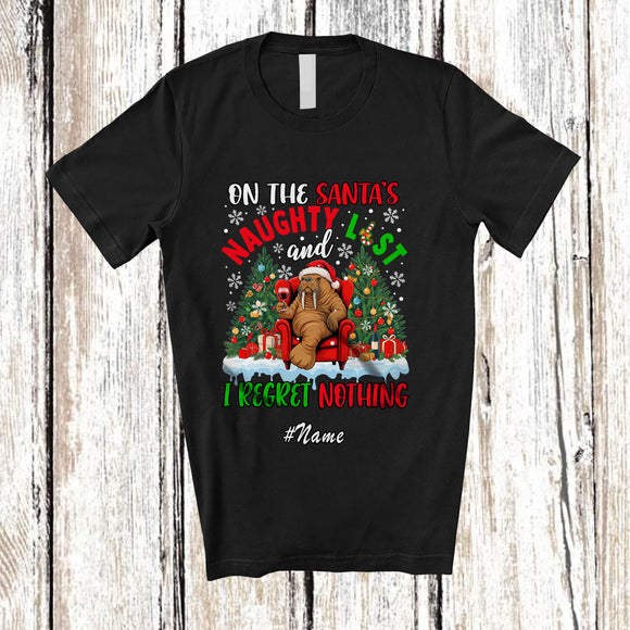 MacnyStore - Personalized Custom Name On Santa's Naughty List; Joyful Christmas Walrus Drinking T-Shirt