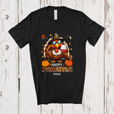 MacnyStore - Personalized Custom Name Happy Drunkgiving; Joyful Plaid Thanksgiving Turkey Drinking Wine T-Shirt