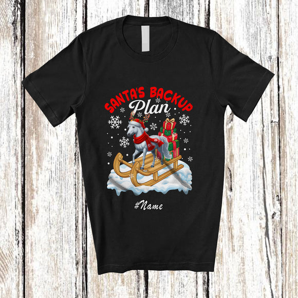 MacnyStore - Personalized Custom Name Santa's Backup Plan; Lovely Christmas Santa Sleigh Reindeer Horse T-Shirt