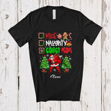 MacnyStore - Personalized Custom Name Nice Naughty Corgi Mom; Lovely Christmas Trees Dabbing Santa T-Shirt
