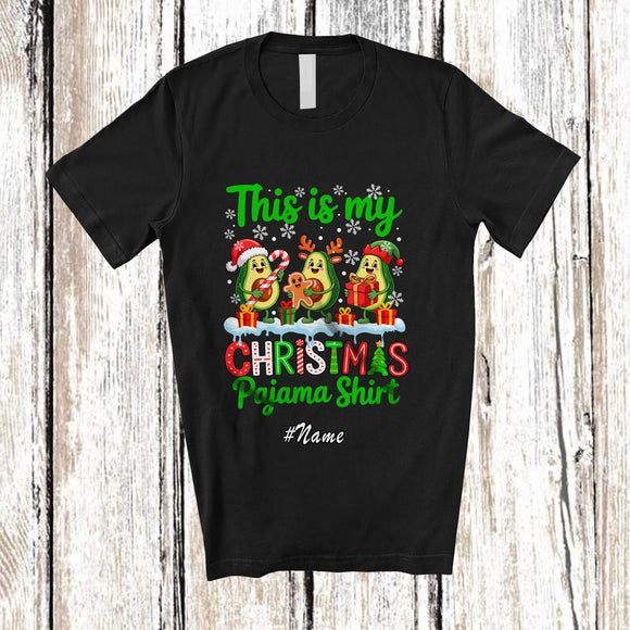 MacnyStore - Personalized Custom Name My Christmas Pajama Shirt; Humorous Three Avocado X-mas Fruit T-Shirt