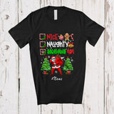 MacnyStore - Personalized Custom Name Nice Naughty Dachshund Mom; Lovely Christmas Trees Dabbing Santa T-Shirt
