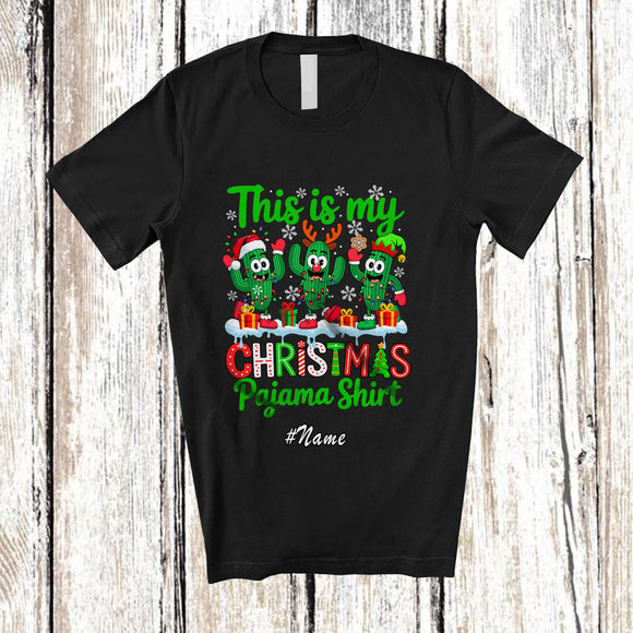 MacnyStore - Personalized Custom Name My Christmas Pajama Shirt; Humorous Three Cactus X-mas Group T-Shirt