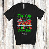 MacnyStore - Personalized Custom Name My Christmas Pajama Shirt; Humorous Three Strawberry X-mas Fruit T-Shirt