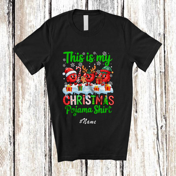 MacnyStore - Personalized Custom Name My Christmas Pajama Shirt; Humorous Three Tomato X-mas Vegan T-Shirt
